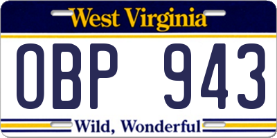 WV license plate OBP943