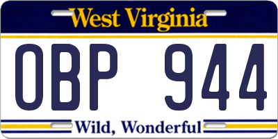 WV license plate OBP944