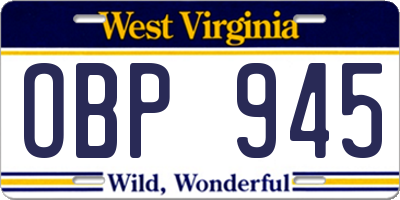 WV license plate OBP945