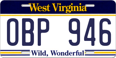 WV license plate OBP946