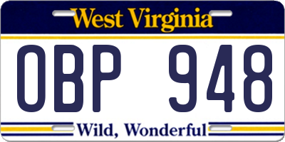 WV license plate OBP948