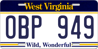 WV license plate OBP949