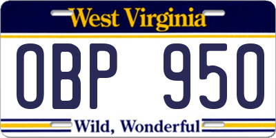 WV license plate OBP950