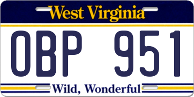 WV license plate OBP951