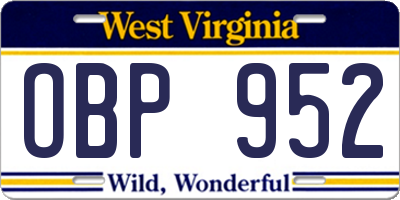 WV license plate OBP952