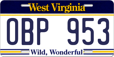 WV license plate OBP953