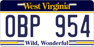 WV license plate OBP954