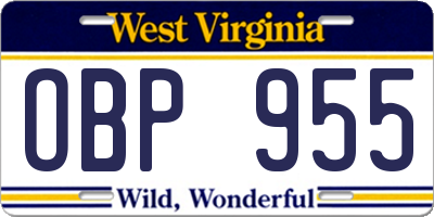 WV license plate OBP955