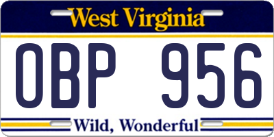 WV license plate OBP956