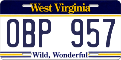 WV license plate OBP957