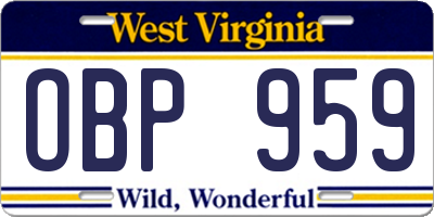 WV license plate OBP959