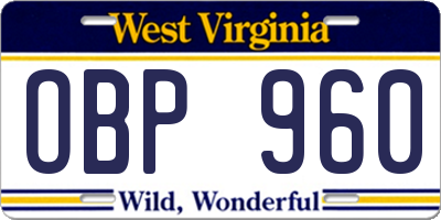 WV license plate OBP960