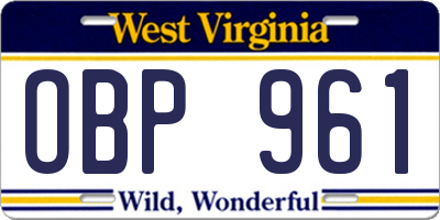 WV license plate OBP961