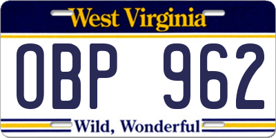 WV license plate OBP962