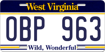 WV license plate OBP963