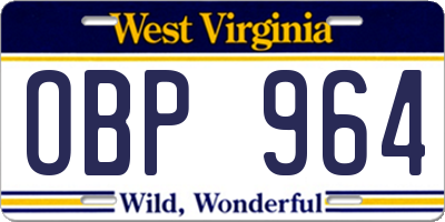 WV license plate OBP964