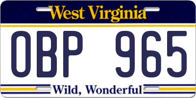 WV license plate OBP965