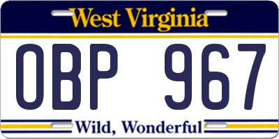 WV license plate OBP967