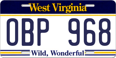 WV license plate OBP968
