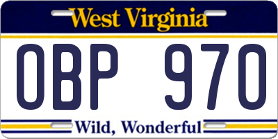 WV license plate OBP970