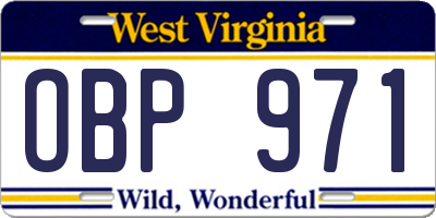 WV license plate OBP971