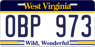 WV license plate OBP973