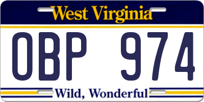 WV license plate OBP974