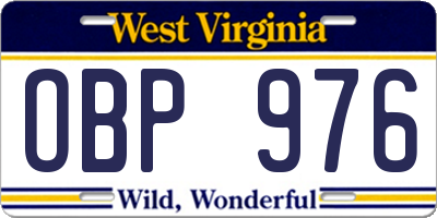 WV license plate OBP976
