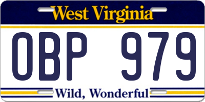WV license plate OBP979
