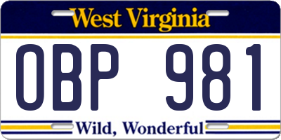WV license plate OBP981