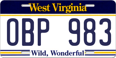 WV license plate OBP983