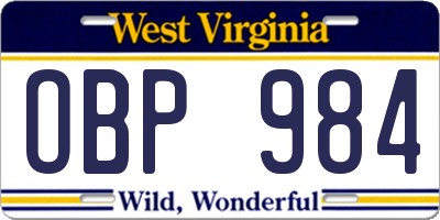 WV license plate OBP984
