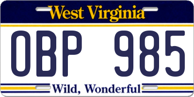 WV license plate OBP985