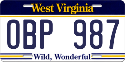 WV license plate OBP987