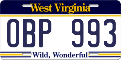 WV license plate OBP993