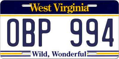 WV license plate OBP994