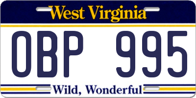 WV license plate OBP995