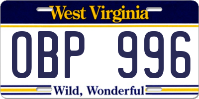 WV license plate OBP996
