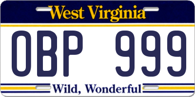 WV license plate OBP999