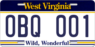 WV license plate OBQ001