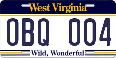 WV license plate OBQ004