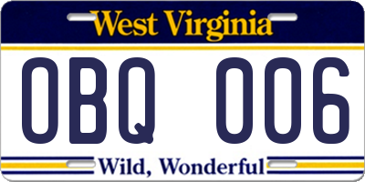 WV license plate OBQ006