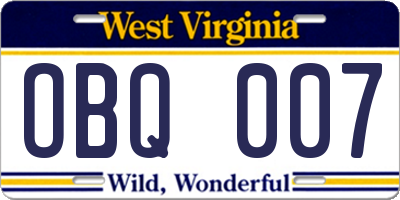 WV license plate OBQ007