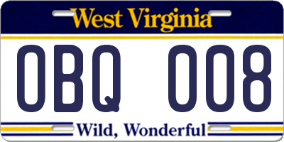 WV license plate OBQ008