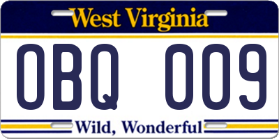 WV license plate OBQ009