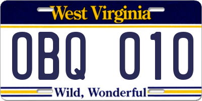 WV license plate OBQ010