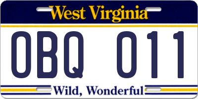 WV license plate OBQ011