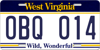 WV license plate OBQ014