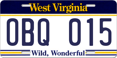 WV license plate OBQ015