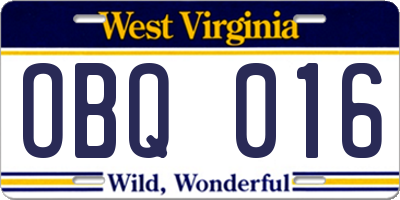 WV license plate OBQ016